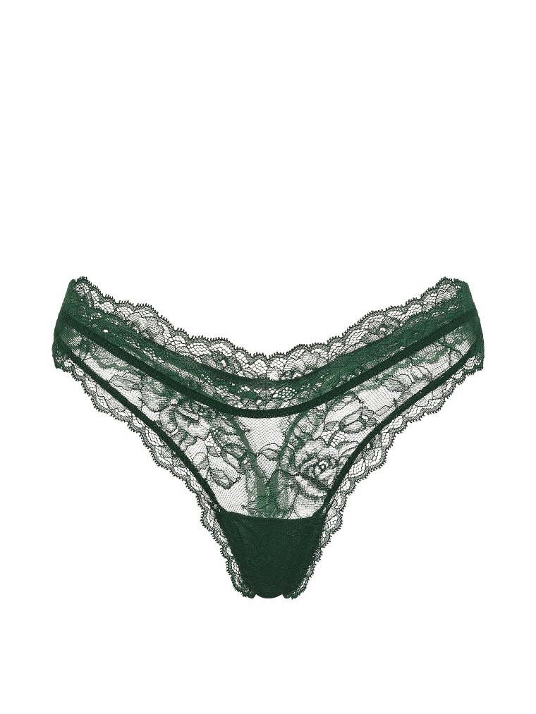 Трусики-стринги (thong) с розовым кружевом и высоким вырезом (high-leg)