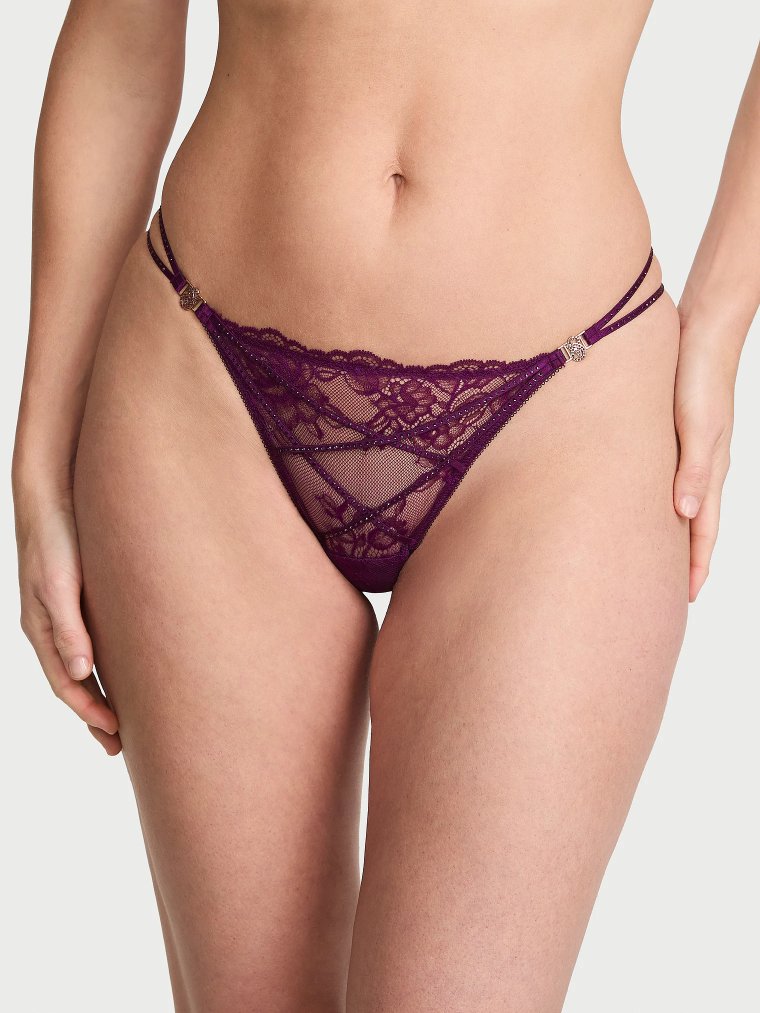 Rose Lace Shine Strappy Thong Panty