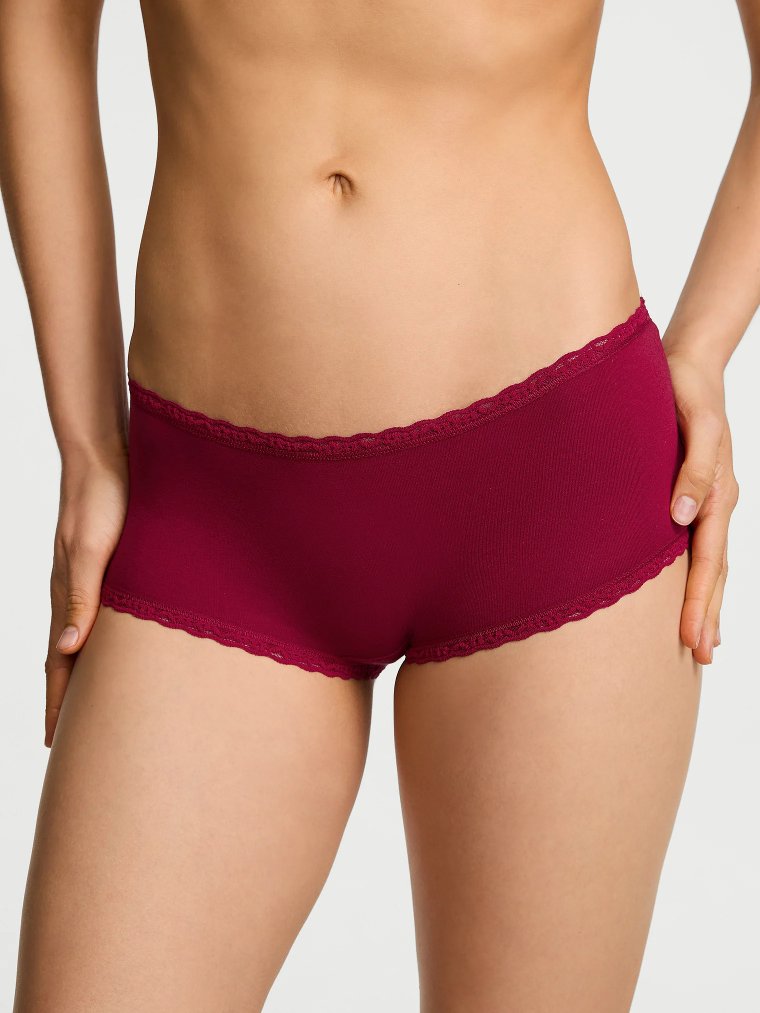 Хлопковые трусики-боксеры (Boyshort Panty) с кружевной отделкой (Lace-Trim)