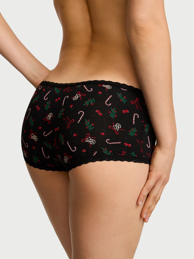 Хлопковые трусики-боксеры (Boyshort Panty) с кружевной отделкой (Lace-Trim)