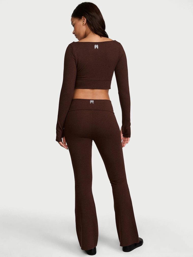 Хлопковые леггинсы (Cotton Foldover Flare Legging) с отворачивающимся поясом и расширением книзу