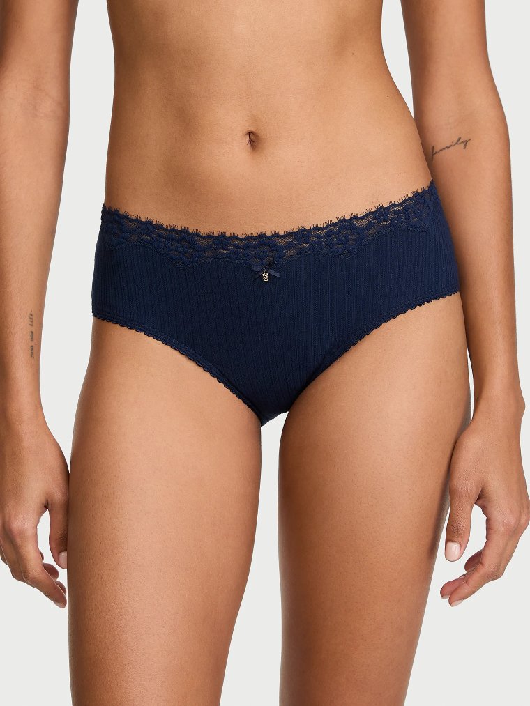 Cotton Pointelle Lace-Trim Cheeky Panty