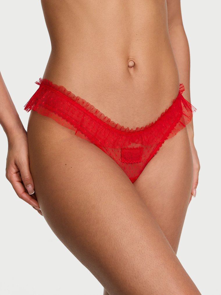 Dot Mesh Ruffle Brazilian Panty