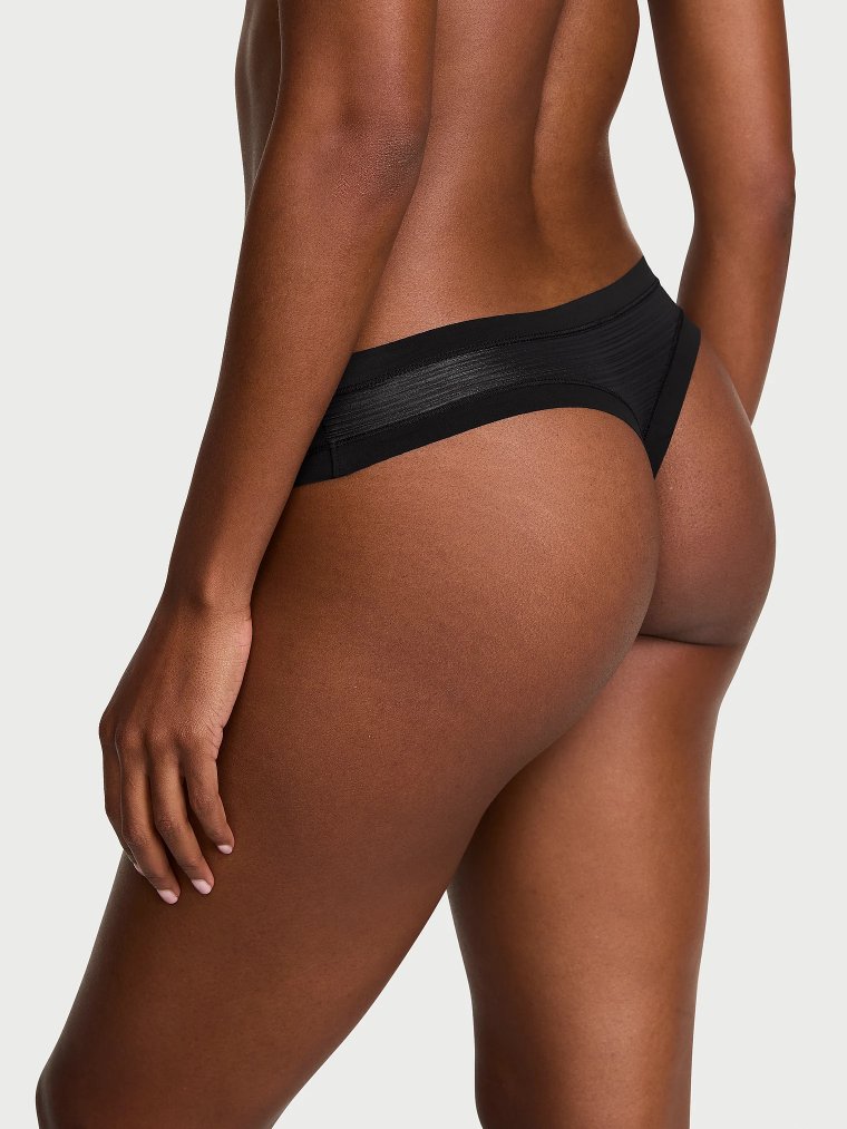 No-Show Shimmer Stripe Mesh Thong Panty